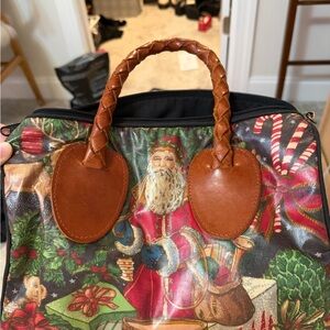 Festive Santa Print Bag with Brown Accents